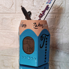 Load image into Gallery viewer, Personalized Pencil Holder with Digital Clock, Includes personalized Pen & Ruler