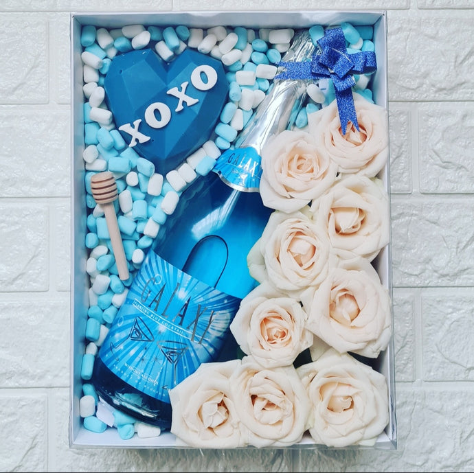 Roses, Chocolate & Bubbly Box - Blue