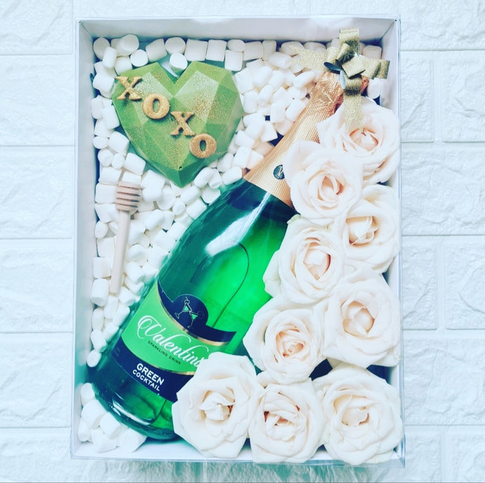 Roses, Chocolate & Bubbly Box - Green